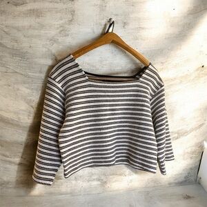 Vtg Agnes b ribbed cotton stripe Pullover size 2 French Square Neck 3/4 Sleeve